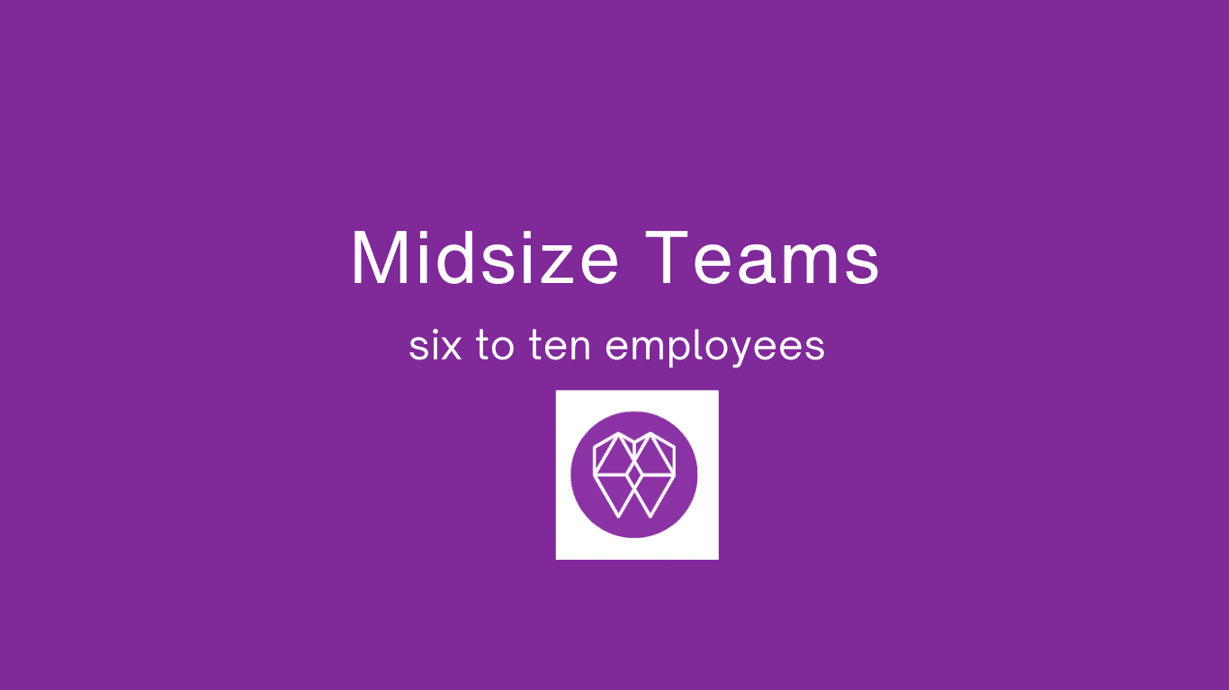 A purple background with the words midsize teams six to ten employees